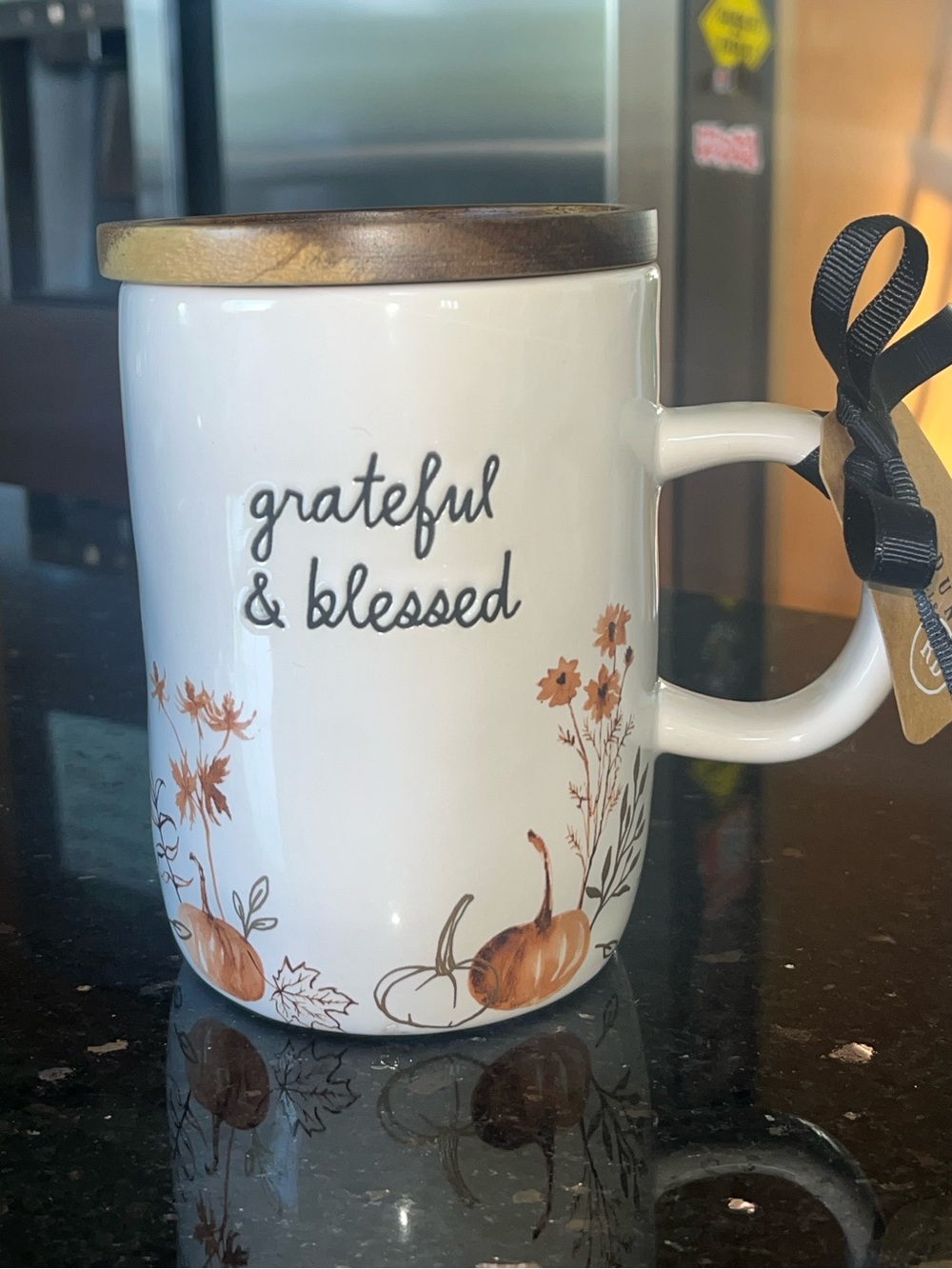 Rae Dunn Grateful & Blessed White Ceramic Mug w/ Wood Lid/coaster - Rustic Fall